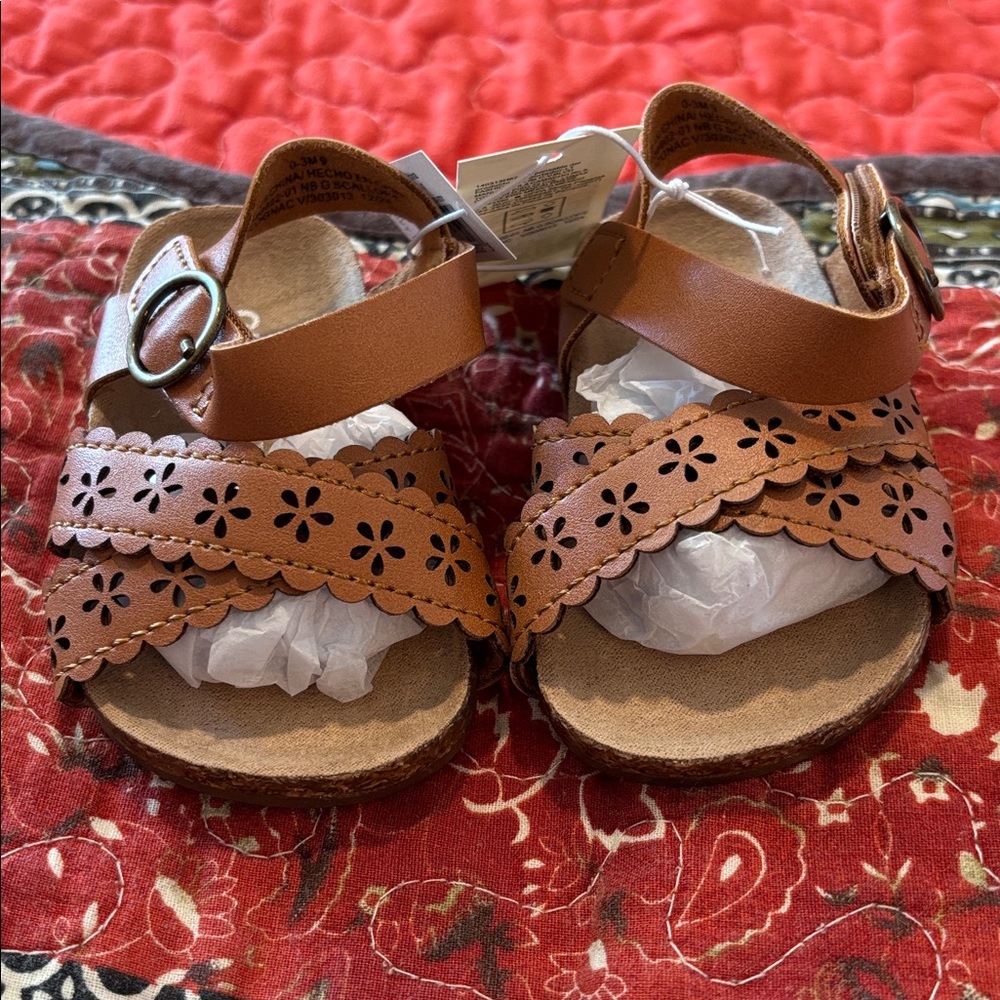 Old Navy Brown Leather Floral Cutout Sandals